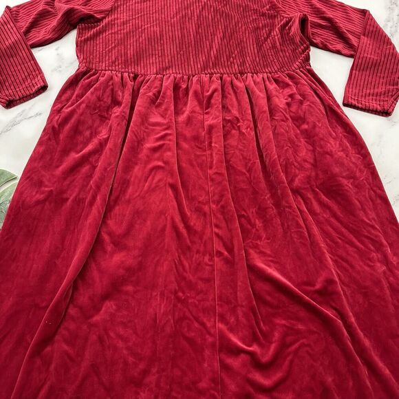 Chelsea Studio Womens Vintage 90s Velvet Maxi Dress Size M Red Ribbed Pockets - Picture 9 of 10